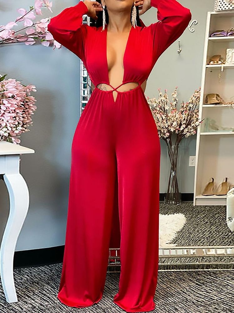 Vanlig Mote Full Lengde Rett Slim Jumpsuit