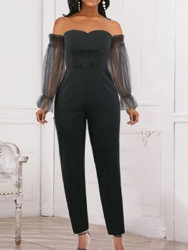 Vanlig Mote Full Lengde Svart Slim Jumpsuit For Kvinner