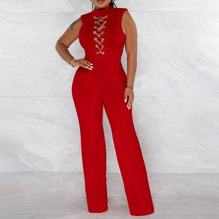 Western Full Length Chain Slim Straight Jumpsuit