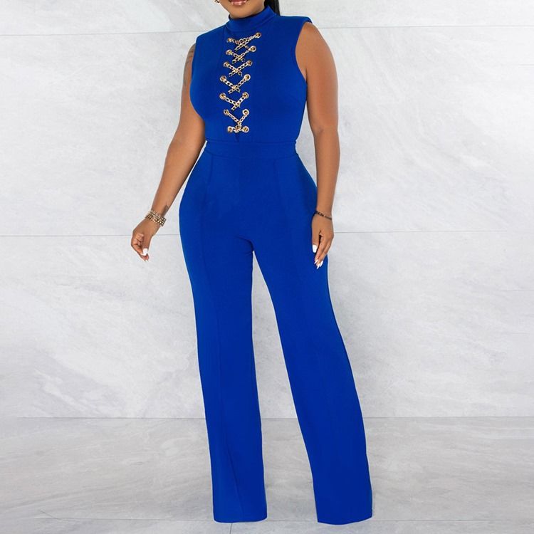 Western Full Length Chain Slim Straight Jumpsuit