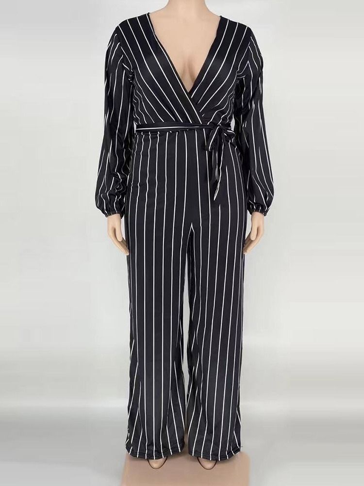 Western Stripe Print Rett Høy Midje Jumpsuit I Plussstørrelse