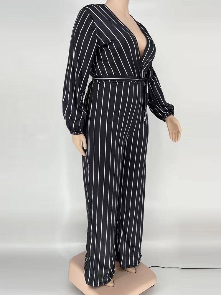 Western Stripe Print Rett Høy Midje Jumpsuit I Plussstørrelse