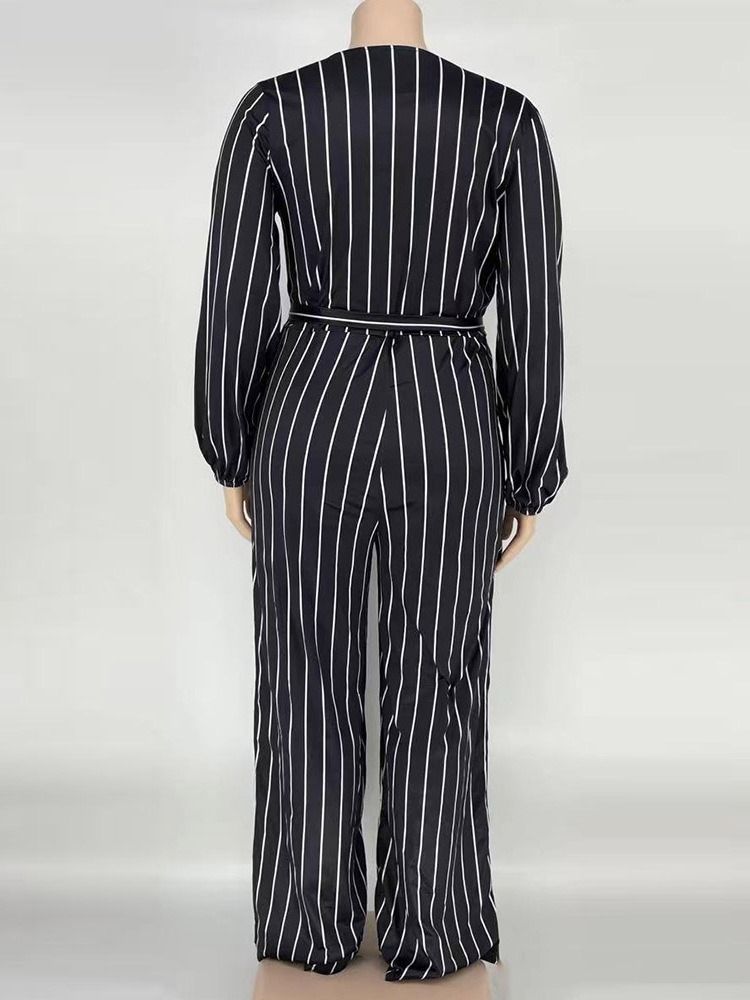 Western Stripe Print Rett Høy Midje Jumpsuit I Plussstørrelse