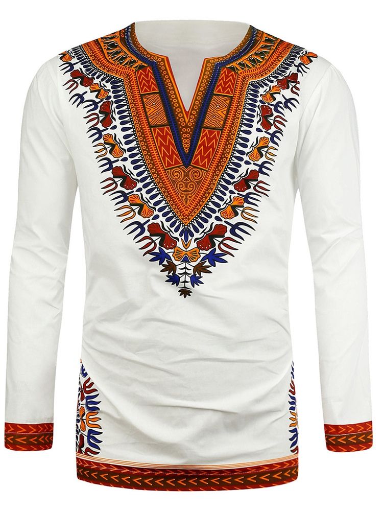 Afrikansk Mote Dashiki Print V-Hals Løs T-Skjorte For Menn