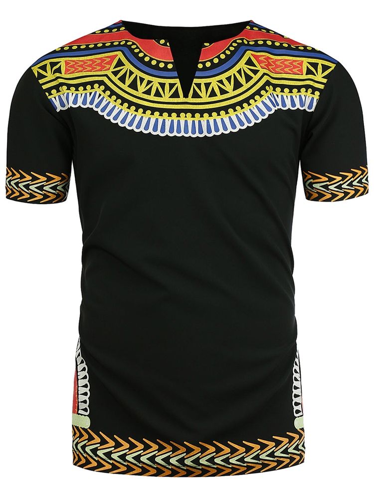 Afrikansk Mote Dashiki Print V-Hals Løs T-Skjorte For Menn