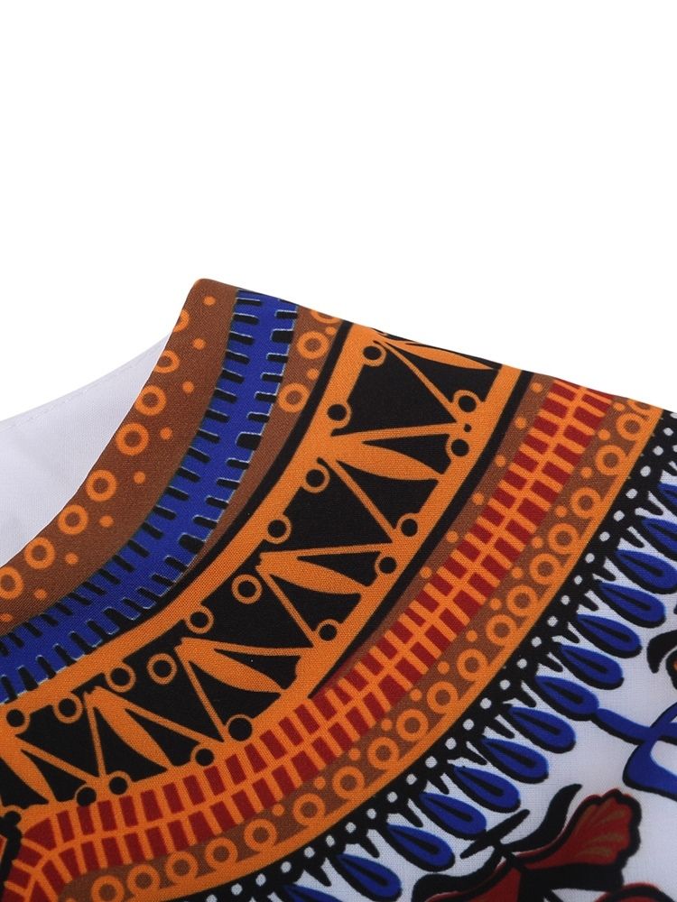 Afrikansk Mote Dashiki Print V-Hals Løs T-Skjorte For Menn