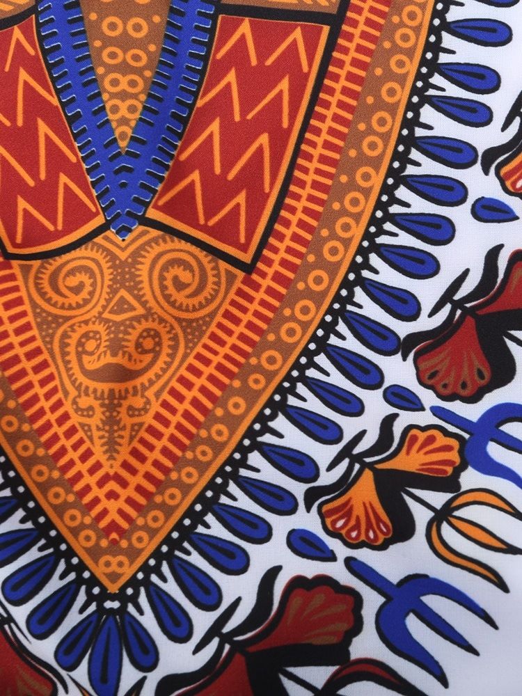 Afrikansk Mote Dashiki Print V-Hals Løs T-Skjorte For Menn