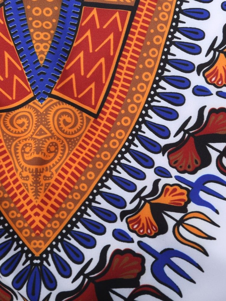 Afrikansk Mote Dashiki Print V-Hals Løs T-Skjorte For Menn