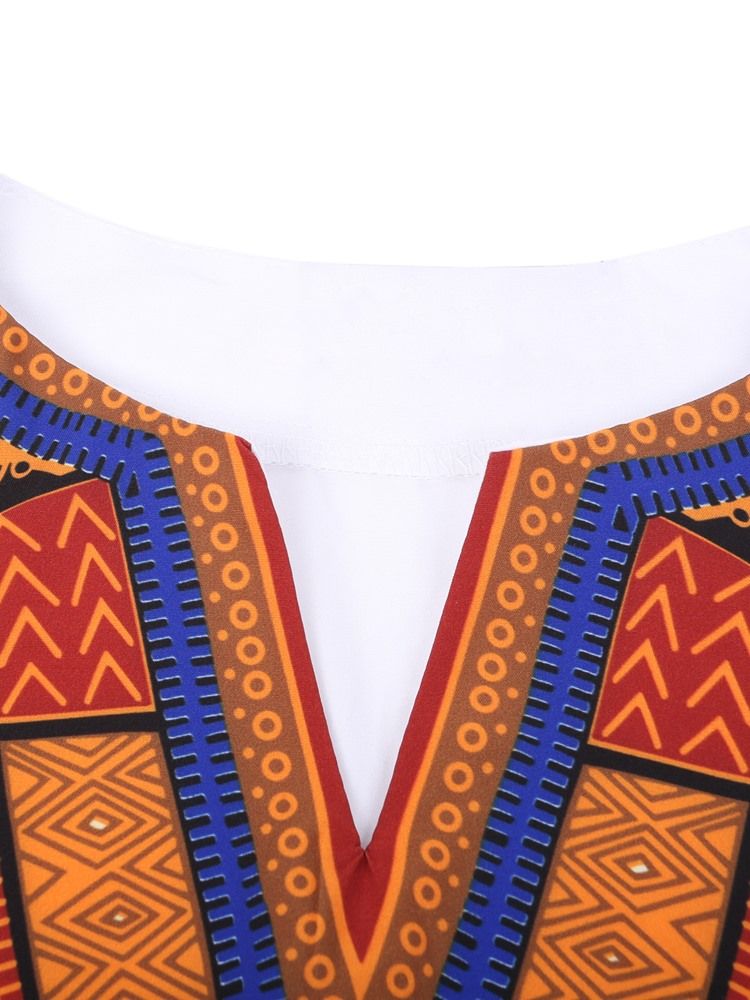 Afrikansk Mote Dashiki Print V-Hals Løs T-Skjorte For Menn