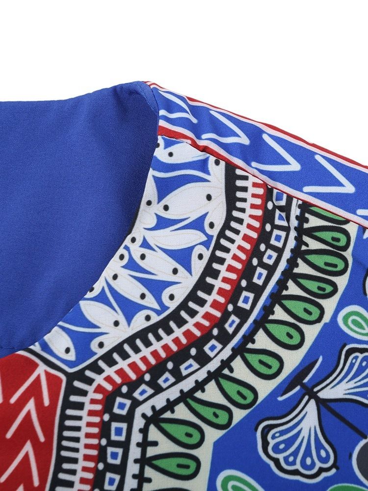 Afrikansk Mote Dashiki Print V-Hals Rett T-Skjorte For Menn