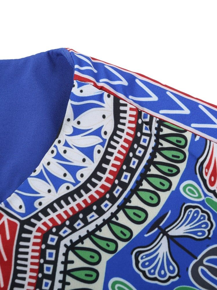 Afrikansk Mote Dashiki Print V-Hals Rett T-Skjorte For Menn