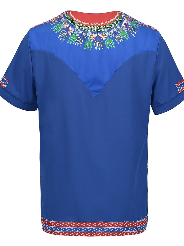 Afrikansk Mote Dashiki Print V-Hals Rett T-Skjorte For Menn