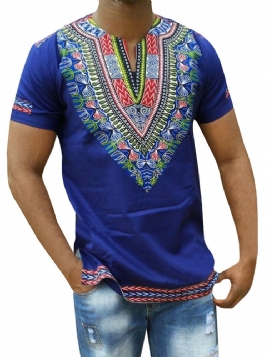 Afrikansk Mote Dashiki Print V-Hals Rett T-Skjorte For Menn