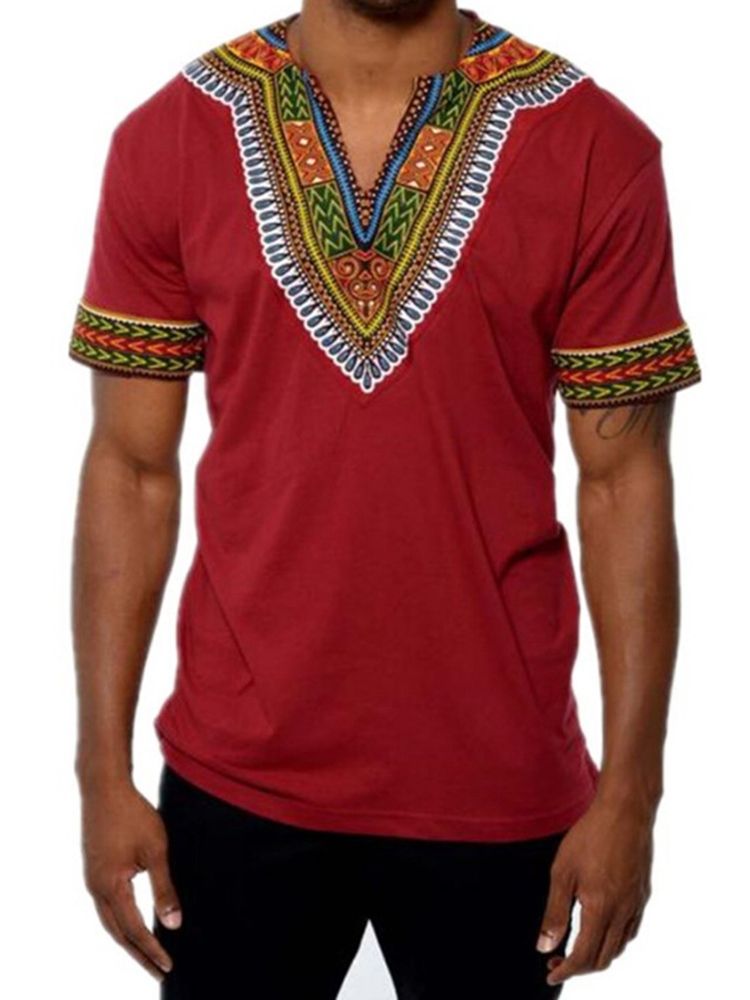 Afrikansk Mote V-Hals Dashiki Print Kortermet T-Skjorte For Menn