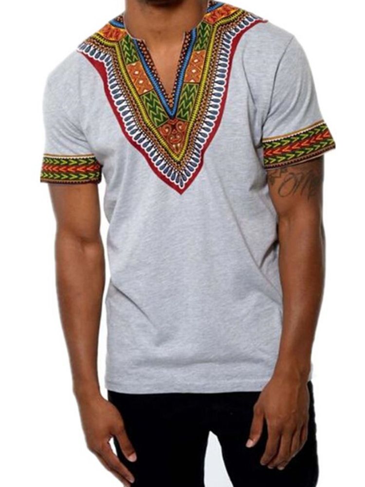 Afrikansk Mote V-Hals Dashiki Print Kortermet T-Skjorte For Menn