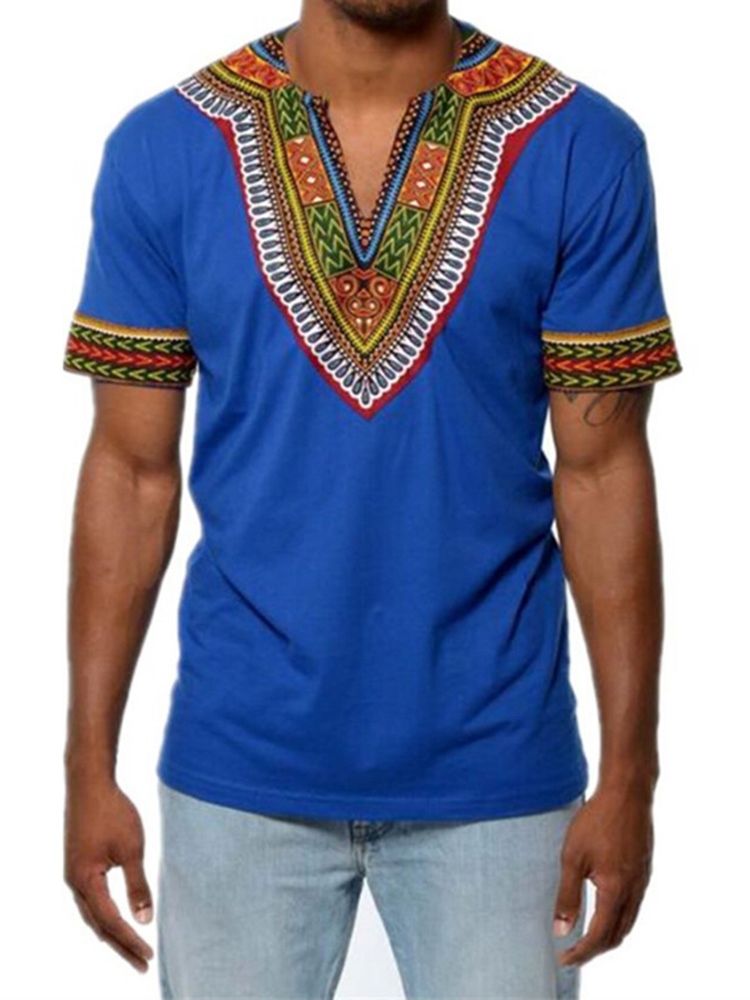 Afrikansk Mote V-Hals Dashiki Print Kortermet T-Skjorte For Menn