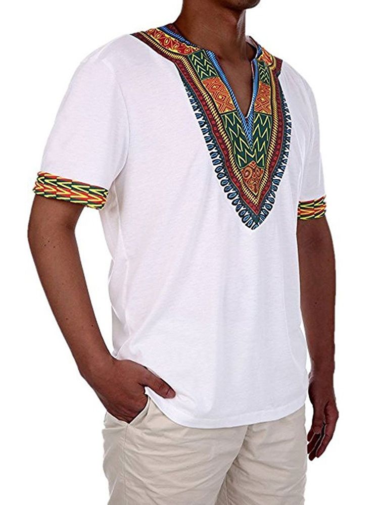 Afrikansk Mote V-Hals Dashiki Print Kortermet T-Skjorte For Menn