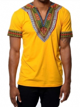 Afrikansk Mote V-Hals Dashiki Print Kortermet T-Skjorte For Menn