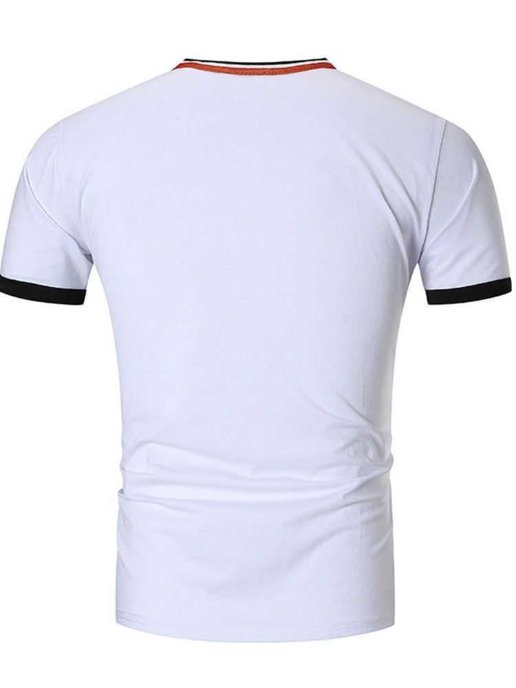 Button Color Block V-Hals Slim T-Skjorte For Menn