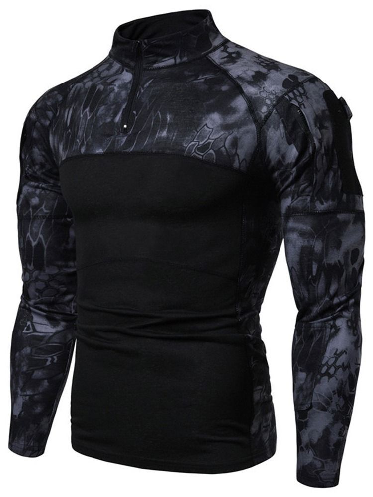 Camouflage Casual Standkrage Slim Langermet T-Skjorte For Menn