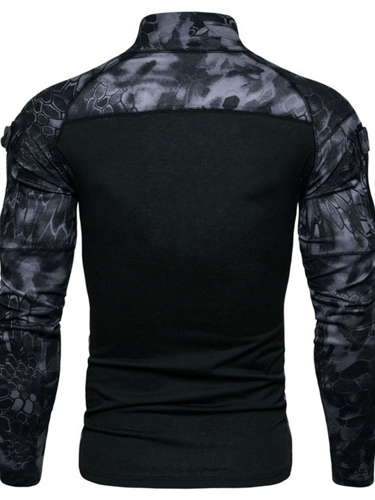 Camouflage Casual Standkrage Slim Langermet T-Skjorte For Menn