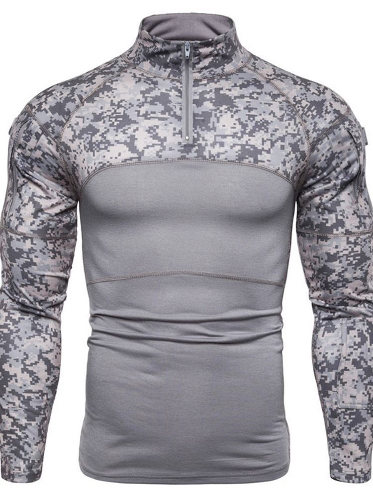 Camouflage Casual Standkrage Slim Langermet T-Skjorte For Menn