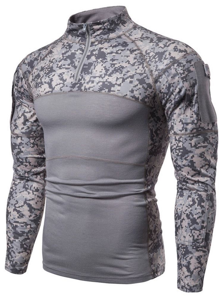 Camouflage Casual Standkrage Slim Langermet T-Skjorte For Menn