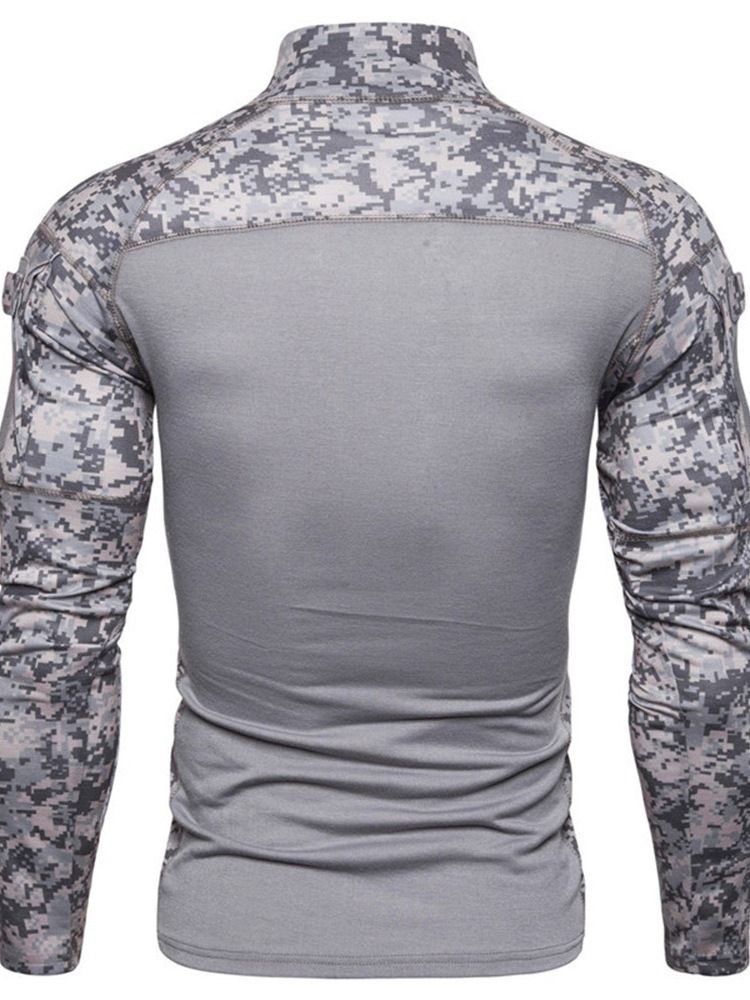 Camouflage Casual Standkrage Slim Langermet T-Skjorte For Menn