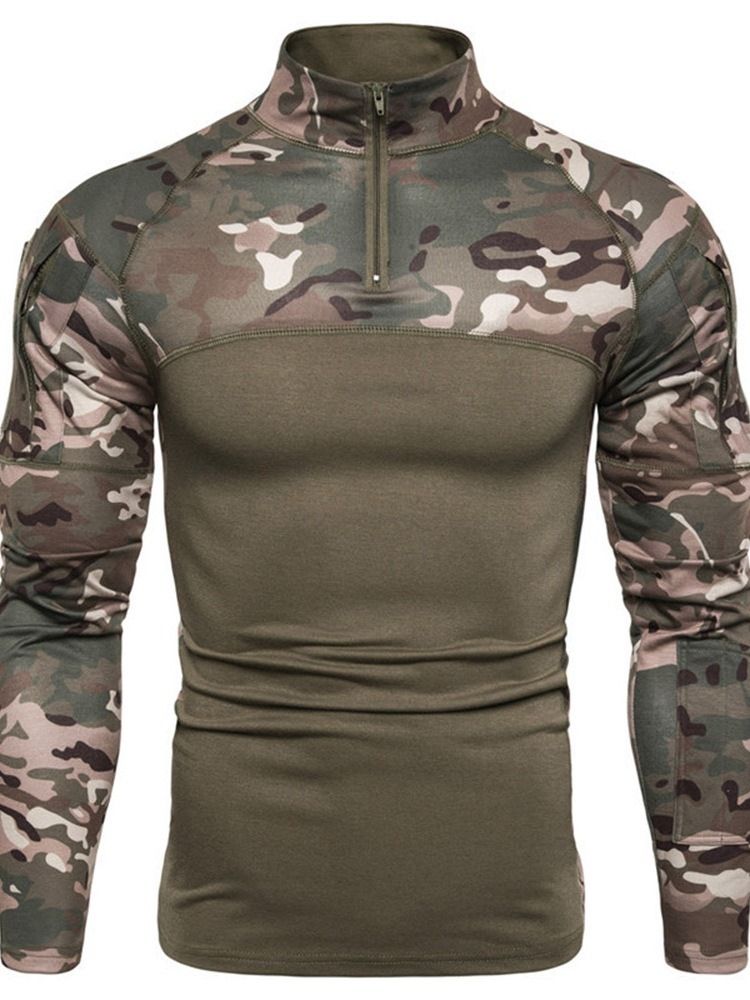 Camouflage Casual Standkrage Slim Langermet T-Skjorte For Menn