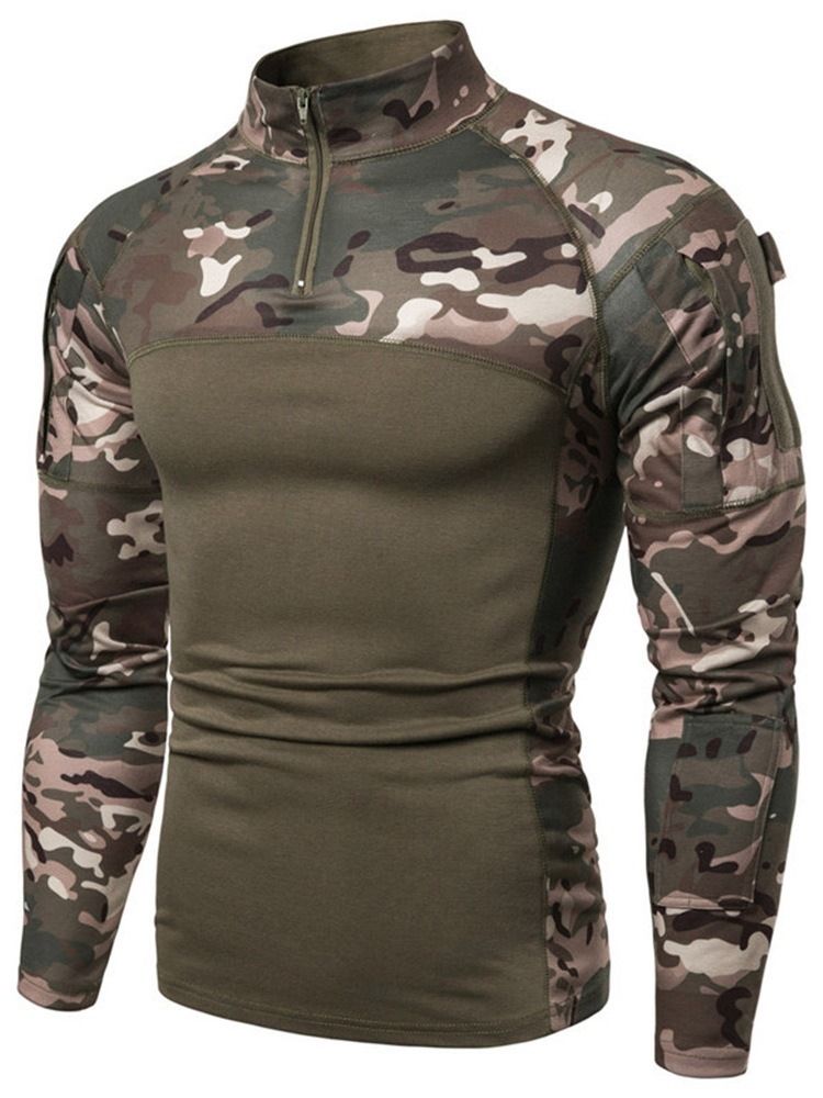 Camouflage Casual Standkrage Slim Langermet T-Skjorte For Menn