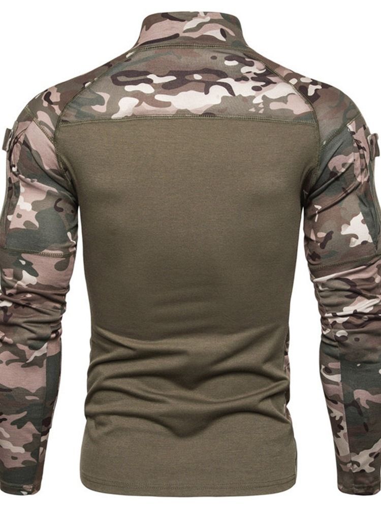 Camouflage Casual Standkrage Slim Langermet T-Skjorte For Menn