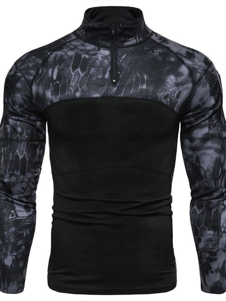 Camouflage Casual Standkrage Slim Langermet T-Skjorte For Menn