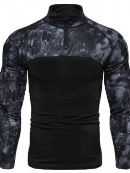 Camouflage Casual Standkrage Slim Langermet T-Skjorte For Menn