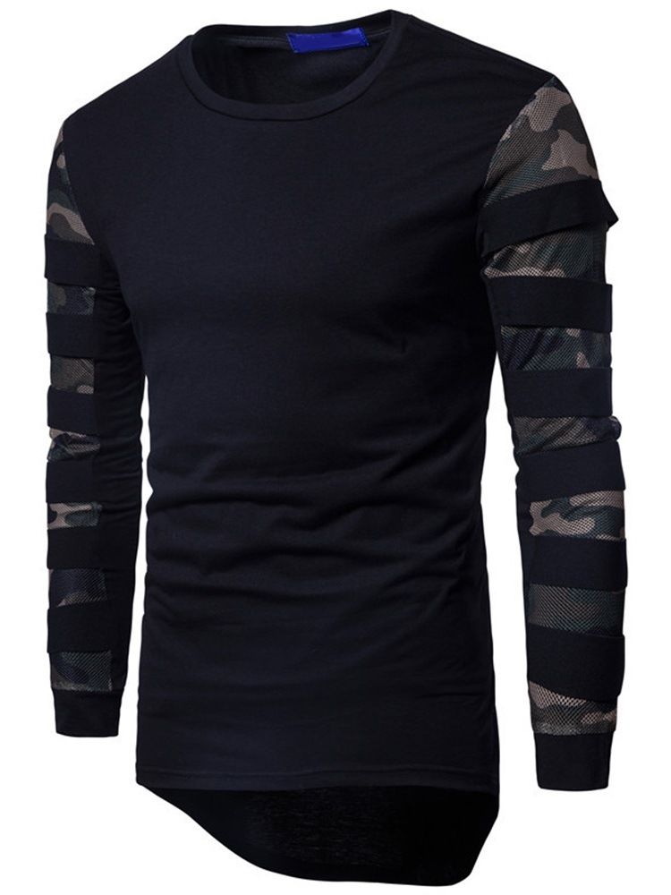 Camouflage Casual T-Skjorte Med Rund Hals Slank Langermet