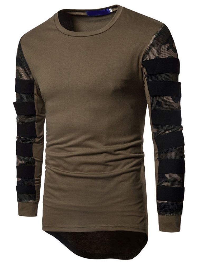 Camouflage Casual T-Skjorte Med Rund Hals Slank Langermet