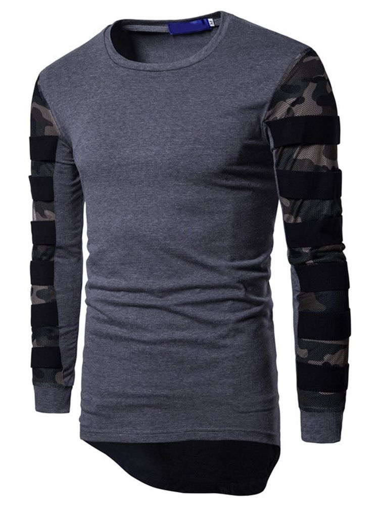 Camouflage Casual T-Skjorte Med Rund Hals Slank Langermet