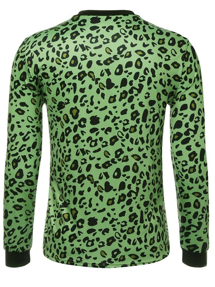 Mote Leopard Rundhals Langermet Stil Slank T-Skjorte For Menn