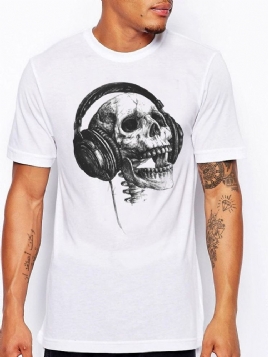 Print Casual Skull Kortermet Slim T-Skjorte For Menn