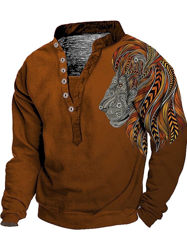 Print European Stand Collar Pullover Langermet T-Skjorte