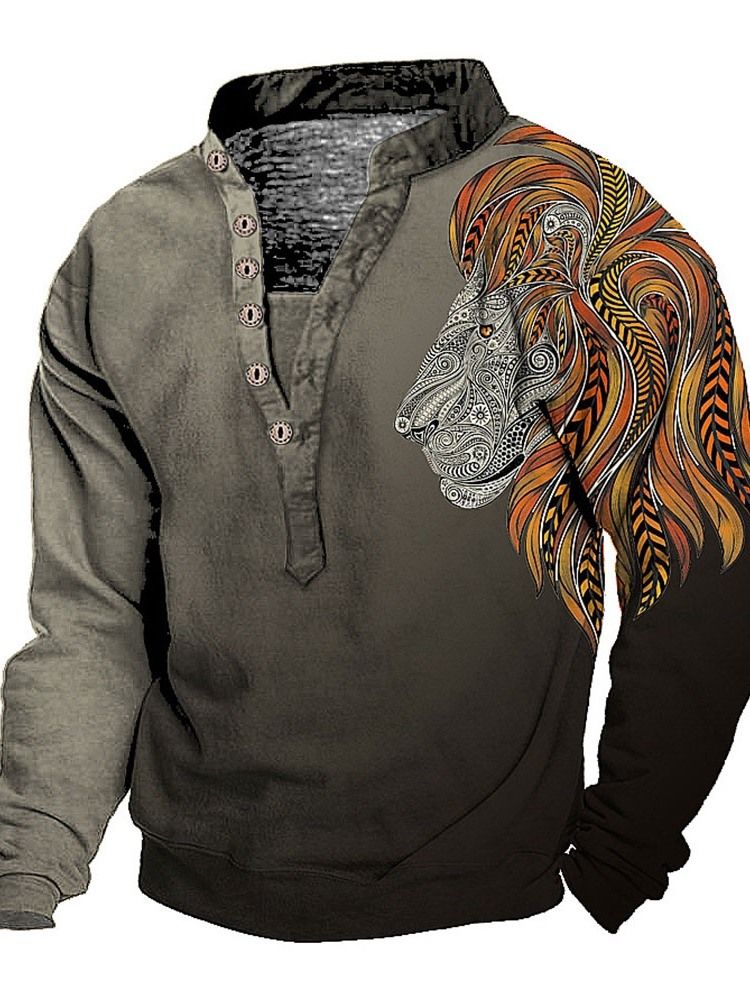 Print European Stand Collar Pullover Langermet T-Skjorte