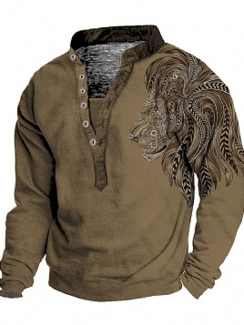 Print European Stand Collar Pullover Langermet T-Skjorte