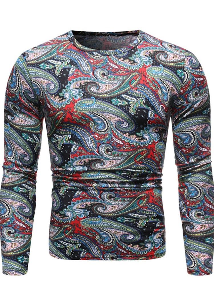 Print Fashion Color Block Langermet Pullover T-Skjorte