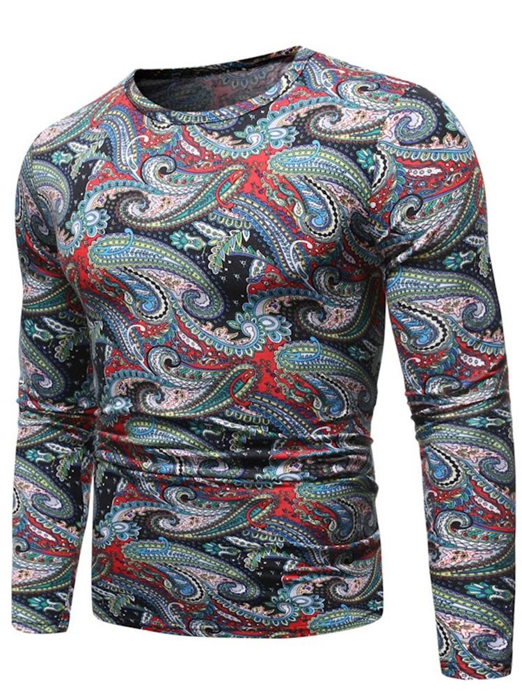 Print Fashion Color Block Langermet Pullover T-Skjorte