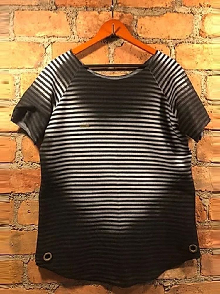 Print Stripe Rundhals Pullover Kortermet T-Skjorte For Menn