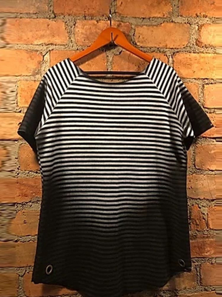 Print Stripe Rundhals Pullover Kortermet T-Skjorte For Menn