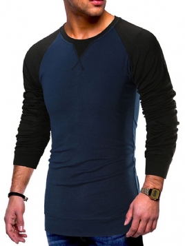 Rundhalset Casual Color Block Pullover Langermet T-Skjorte For Menn