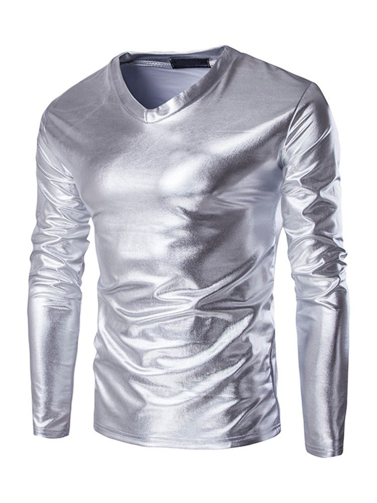 Vanlig V-Hals Europeisk Slim Pullover T-Skjorte