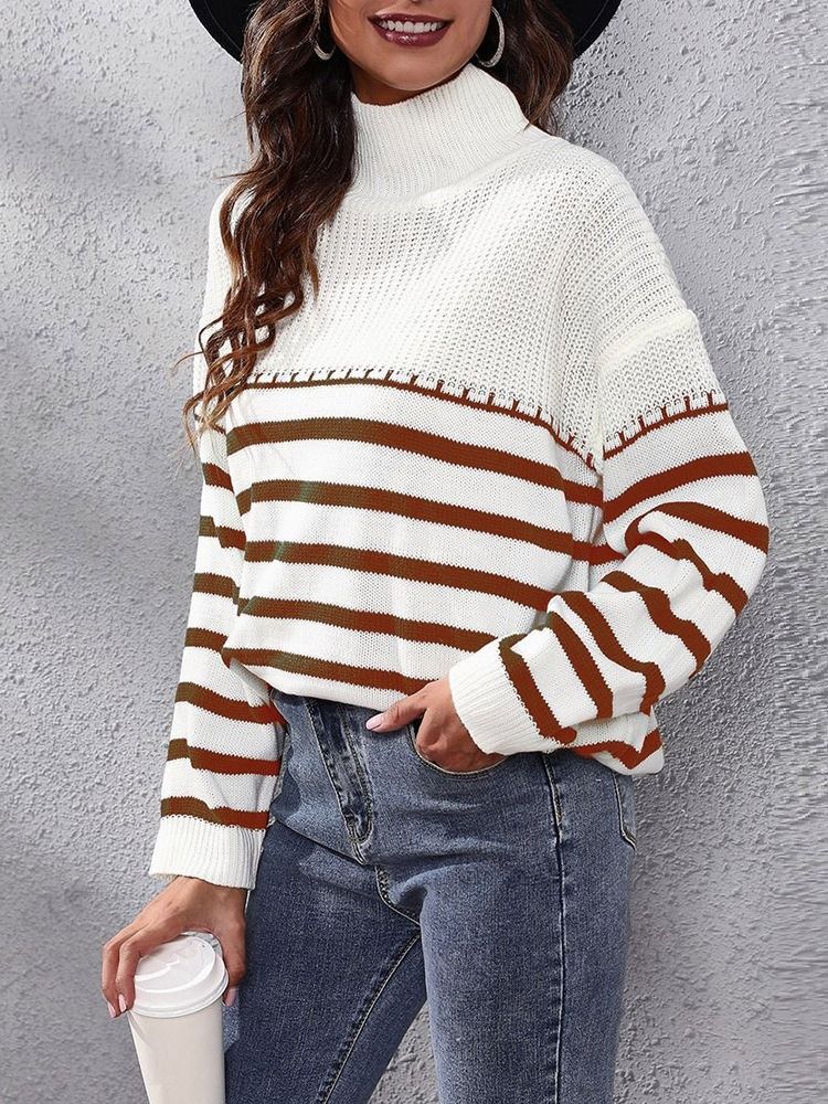 Patchwork Tynn Vanlig Turtleneck Langermet Genser