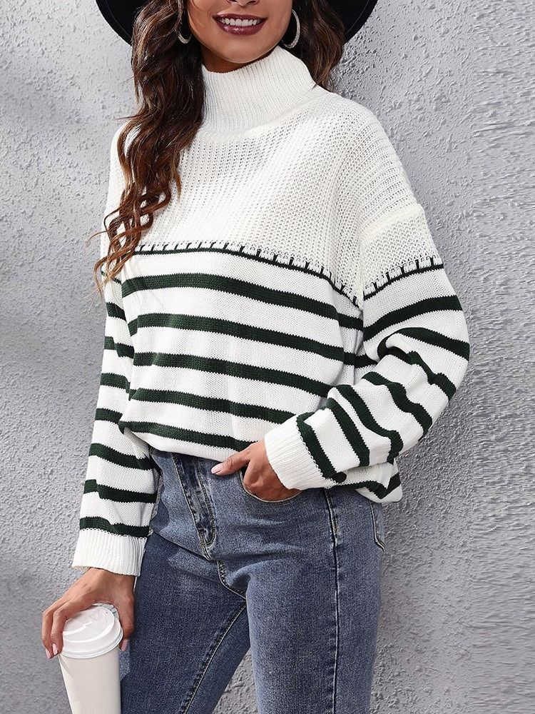 Patchwork Tynn Vanlig Turtleneck Langermet Genser