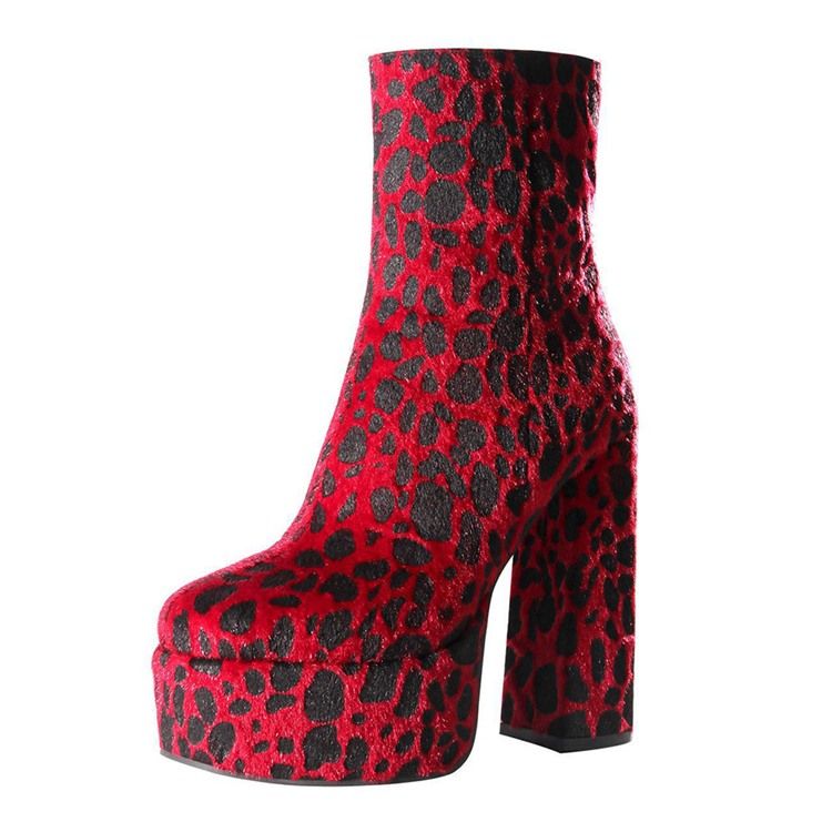 Rund Tå Leopard Chunky Heel Sexy Boots